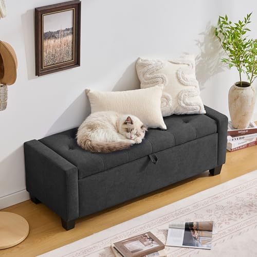 Huatean Home 43" Ottoman with Storage, Dark Gray Storage Ottoman Bench