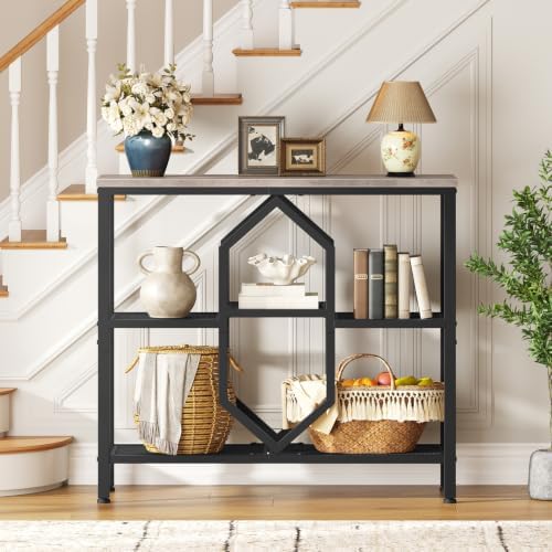 HOOBRO Console Table, Narrow Entryway Table, Behind Couch Table, Greige