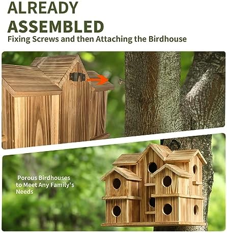 YYYUAN Cedar 10-Hole Bird House for Outside Hanging, 11x7x9 in Garden Decor