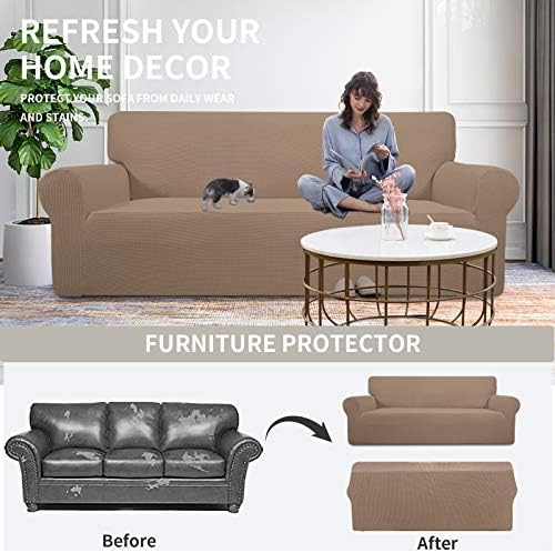 Easy-Going Stretch Oversized Loveseat Couch Covers Washable Camel