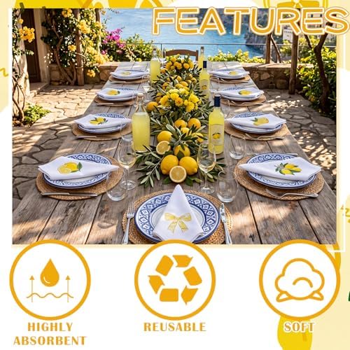 HunnmingRe 12 Pcs Lemon Party Cloth Napkins Bulks 100% Cotton 17x17inch
