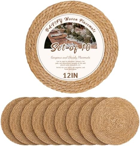 12 in Round Fall Placemats Set of 10, Woven Chargers for Dinner Plates
