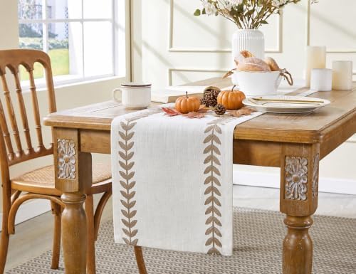 Wracra Embroidered Table Runner, Taupe Table Runners 60 Inches Long
