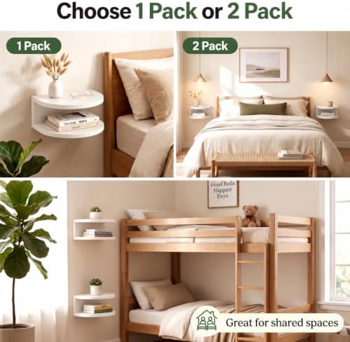Bamboo Floating Wall Mounted Nightstand Wall Storage Shelf (1, White)