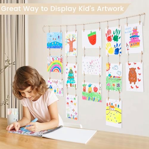 KLOGTSIND Kids Art Display Wall Decor, Wood Beads Garland with 34 Clips