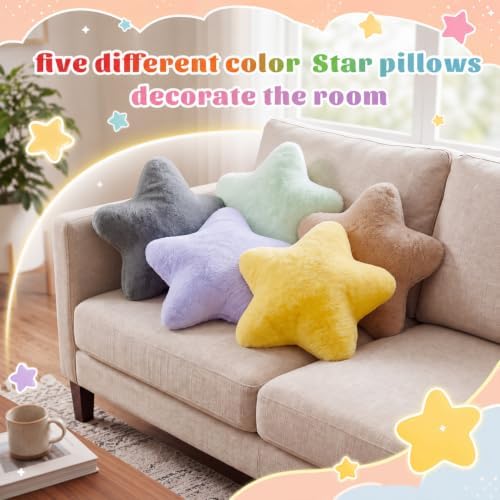 Soaoo 5 Pcs Star Fluffy Pillow Star Shape Pillow, Muted Pastel Collection