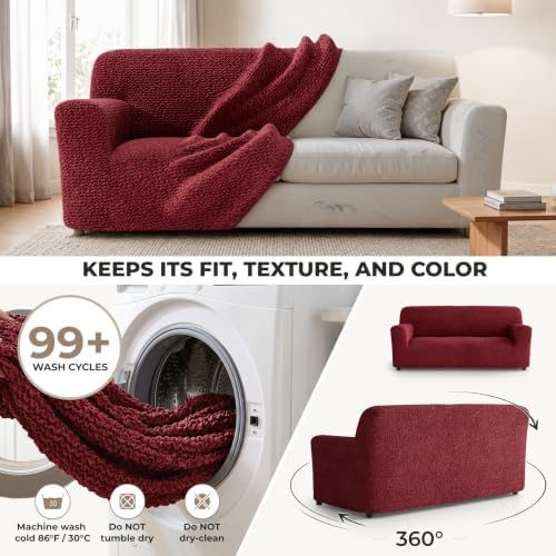 PAULATO Premium Stretch Couch Covers for Sofa - Sofa Chair Cover Washable, Dogs & Pets Friendly - Elastic Polyester Loveseat Slipcovers - Non-Slip Love Seat Couch Covers - Burgundy (64"-85" Wide)