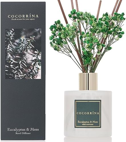 Cocorrína Reed Diffuser Sets- Eucalyptus & Moss Scented Diffuser with Sticks Home Fragrance Reed Diffuser for Bathroom Shelf Decor