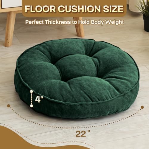 MIDDLE ONE Floor Pillow Set of 2, Memory Foam Cushion 22x22 – Round, Dark Green