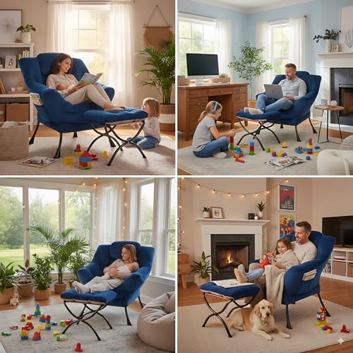 LITA Lazy Chair with Ottoman, Comfy Accent Reading Chair