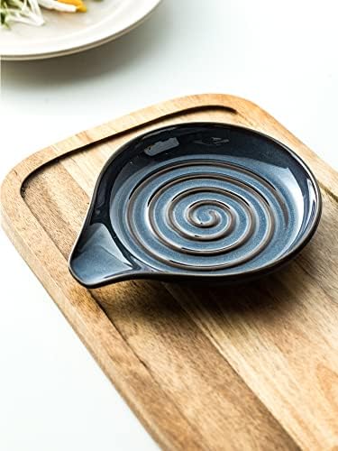 Spoon Holder, Cooking Spoon Rest for Stove Top Utensil Rest for Spoons, Ladles, Tongs, Spatula, Large Spoon Holder with Handle for Easy Grip Framhouse Decor Cute Kitchen Gadget, Gray and Blue