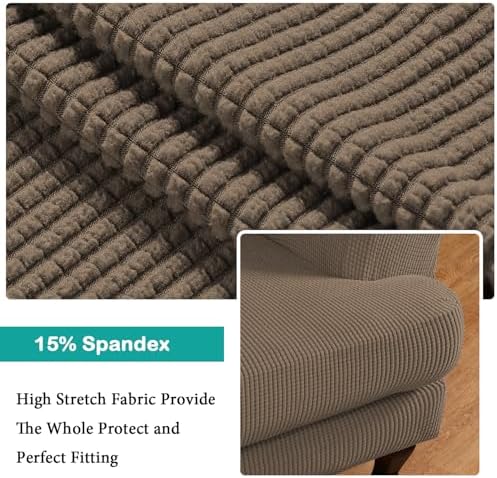 Turquoize Wingback Chair Covers 2 Piece Wing Chair Slipcover Stretch Slipcovers for Wingback Chairs Spandex Jacquard Fabric with Elastic Bottom Non-Slip Furniture Cover, Macchiato