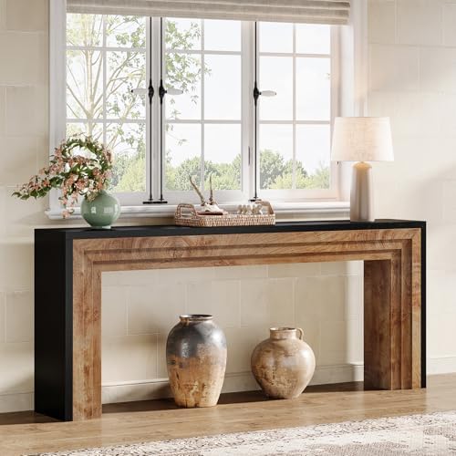 Tribesigns 70.9-Inch Long Console Table, Farmhouse Narrow Wooden Sofa Table Behind The Couch for Living Room, Entryway, Hallway, Foyer, Black + Natural Wood Color