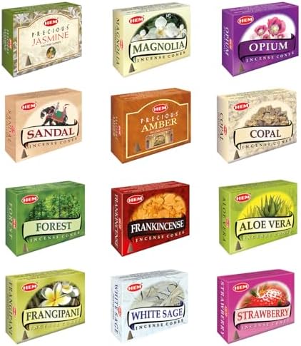 Hem 12 Assorted Boxes of Incense Cones, (120 Total)| Natural Fragrance for Aromatic Rooms | Odor Remover Incense for Stress Relief & Relaxation