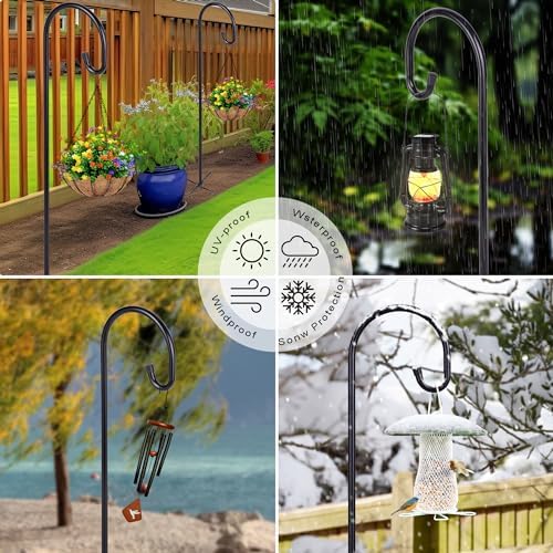 Ottsuls Bird Feeder Pole, 45 INCH Heavy Duty Shepherds Hooks for Outdoor with 5 Prong Base, Adjustable Stand Hanger for Garden Plant, Hummingbird Feeder, Lantern, Hanging Wedding Decor (2 Pack)