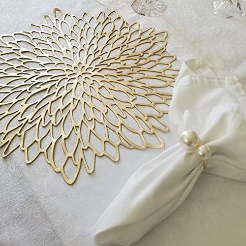 KESOTE Pearl Napkin Rings Set of 6, Gold Napkin Wraps