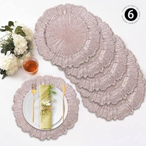 MAONAME Pink Charger Plates Set of 6, Reef Chargers for Dinner Plates