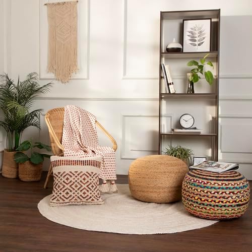 · REDEARTH · Jute Braided Pouf - Circular Boho Foot Stool - Multi, Set of 2