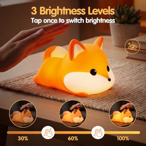 Fox Silicone Night Light for Kids, Cute Squishy LED Lamp Gift