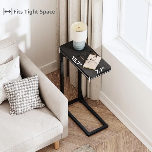 QEEIG Narrow C Table Side Tables Set of 2 (7.1" Width, Black)