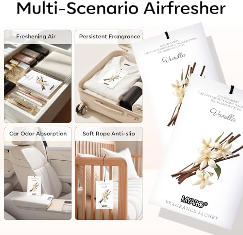 MYARO 12 Pack Vanilla Scented Sachets, Closet Deodorizer Car Air Freshener