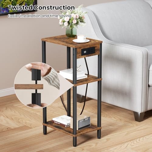Tall Side Table with Charging Station, 30 Inch Tall End Tables Living Room