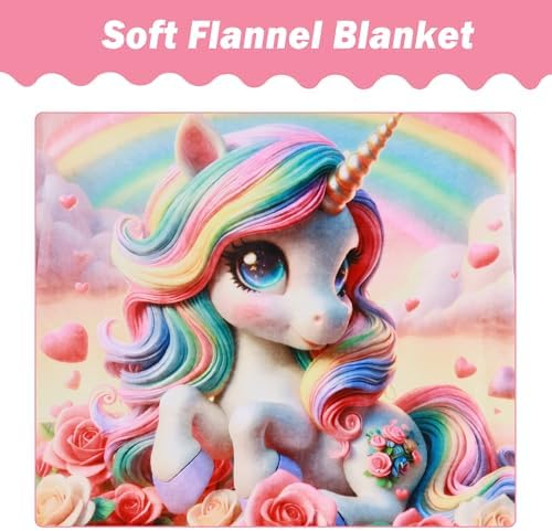 Softan Kids Throw Blanket for Girls & Boys, Warm Soft Toddler Fleece Blankets for Sofa Couch Bed， Cozy Fuzzy Plush Flannel Kids Throw Blanket for Daycare & School - 50x60In Rose Unicorn