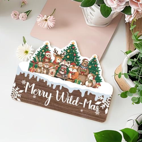MOTERMATE Rustic Winter Christmas Wild Animal Sign Decor for Home 10x8 Inch