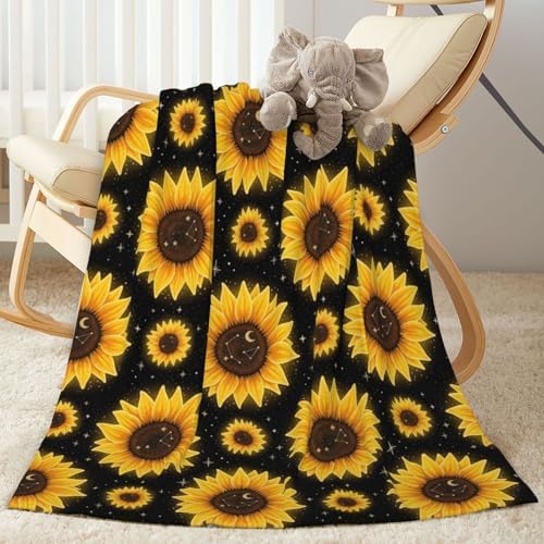 Boho Sunflowers Fleece Throw Blanket Ultra Soft Cozy Decorative Flannel Blanket for Home Bed Couch Chair Travel 60x50in