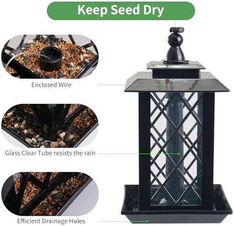 Byvivace Large Bird Feeders, Hanging Bird Feeders for Outdoors, 3.2lb Capacity Lantern Wild Bird Feeders for Outside Hanging, Black