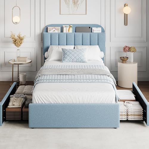 GarveeHome TwinXL Bed Frame, Platform Bed with Storage Headboard & Drawers