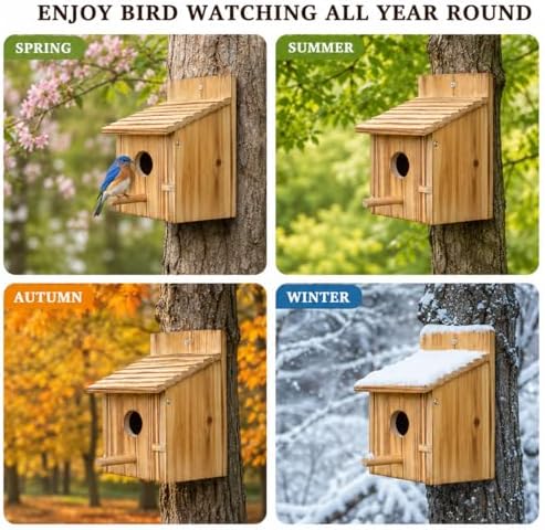 NATUREYLWL Wooden Birdhouse with Lift-Up Front Cleaning Door
