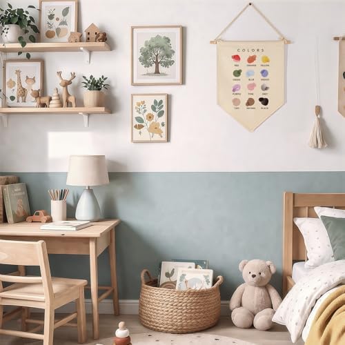 Color Learning-Flag Wall Decor Gift for Baby Boys Girls Kids-Canvas Hanging Pennant Banner Wall Decor Gift for Classroom Nursery Baby Room Playroom Homeschool Reading Room Bedroom