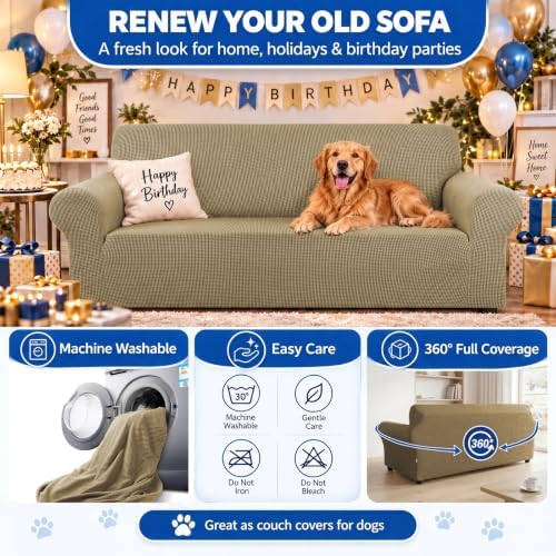 KEKUOU Stretch Loveseat Couch Cover, 2 Cushion Couch Slipcover,Tan
