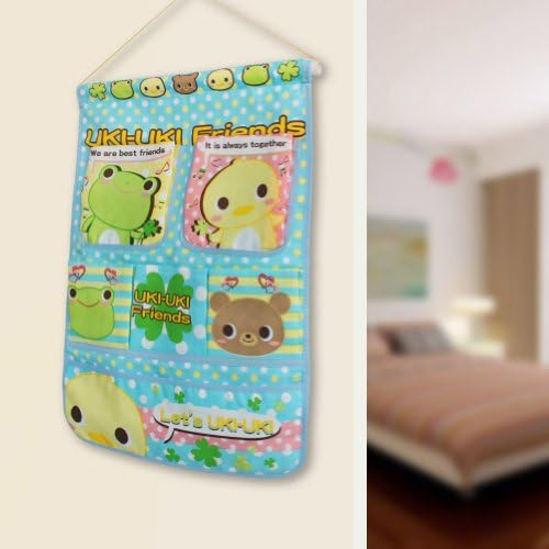 Blancho Bedding [Frog & Chicken] Blue Wall Hanging Organizer/Wall Baskets/Hanging Baskets with 6 Pockets, 14" x 20" Fabric Over The Door Storage Bag for Nursery, Bedroom, Bathroom and Closet