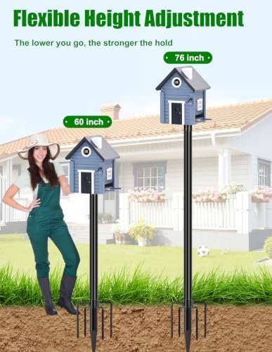 XDW-GIFTS Bird House Pole, 1 Pack 76 Inch Metal Bird Feeder Pole for Outdoor, with 5-Prong Heavy Duty Base for Birdhouse Mounting, Weather Station