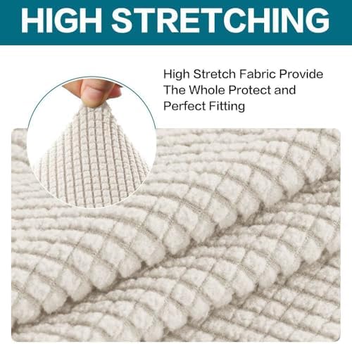 Turquoize Stretch Sofa Slipcover 2 Pieces Sofa Cover Couch Cover for 3 Cushion Couch Washable Furniture Protector Covers with Elastic Bottom Feature Thick Jacquard Fabric (Sofa, Ivory)