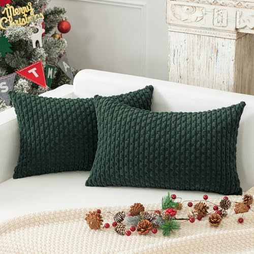 Kevin Textile Soft Corduroy 12"x20" Lumbar Pillow Covers 2 Pack, Army Green