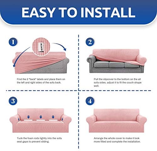 KEKUOU Stretch Loveseat Couch Cover, 2 Cushion Couch Slipcover,Dusty Pink
