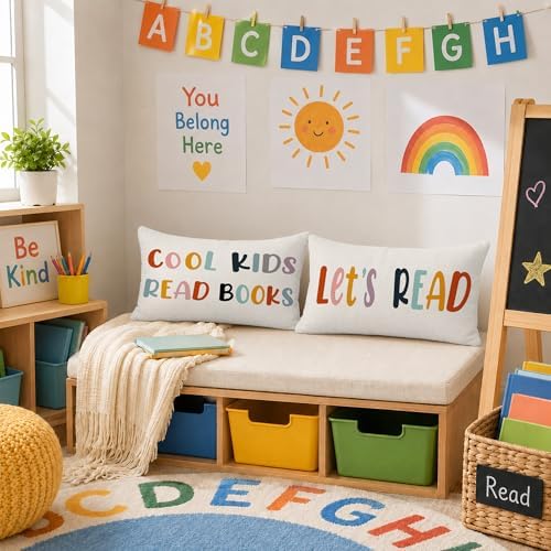 Rusenbao Kids Classroom Reading Corner Decor Throw Pillows Covers 20 x 12