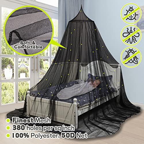 South to East Black Bed Canopy for Kids with Glowing Stars, Gitf for Kid