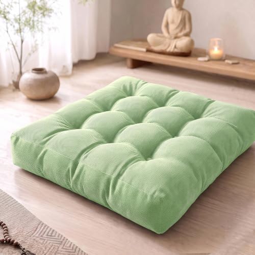 Large Floor Pillows for Adults, Square Meditation Cushion, 22 Inch Green