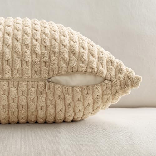 MIULEE Decorative Throw Pillow Covers 20x20 Beige Textured Corduroy