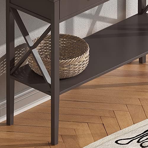ChooChoo Oxford Console Table with 2 Drawers, Sofa Table Narrow for Entryway, Espresso