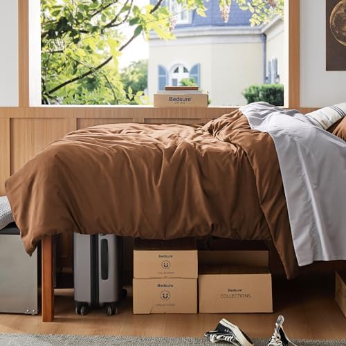 Bedsure Twin/Twin XL Duvet Cover, Soft Double Brushed Bedding Set, Brown