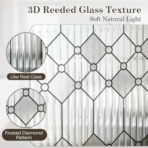 Sunbaby Reeded Glass Window Privacy Film, Static Cling 23.6"x157.4"