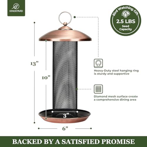 Kingsyard Finch Feeders for Outdoors Hanging, Metal Mesh Tube Bird Feeder for Nyjer/Thistle Seed, 2.5 lbs Large Capacity (Antique Copper)