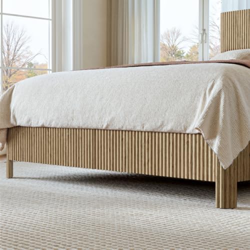 Evermagin Queen Bedroom Set, Platform Bed Frame & 3-Drawer Nightstands, Oak