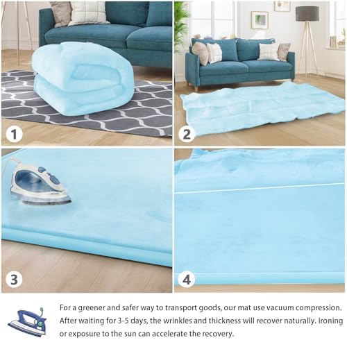 Baby Play Mat for Floor Nursery Muscle Mat Area Rug Playroom Rug 59x79" Elastic Foam 1.3" Thick Crawling Mat for Babies,Toddlers(Ice Blue)