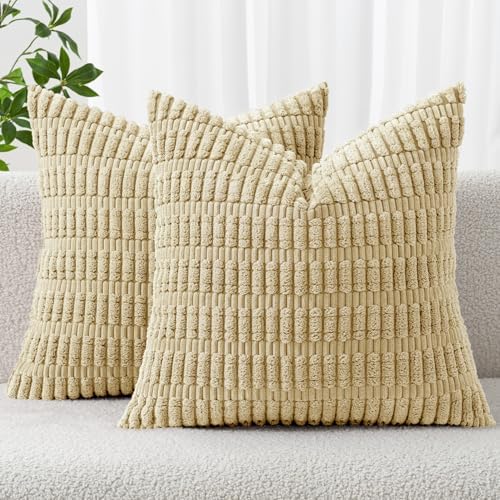 MIULEE Corduroy Decorative Throw Pillow Covers 20x20 Beige Pack of 2